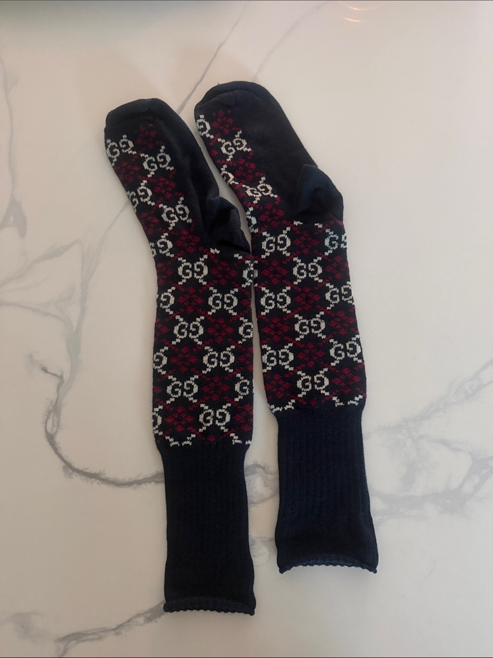 Gucci Black Socks with Red and White GG Pattern